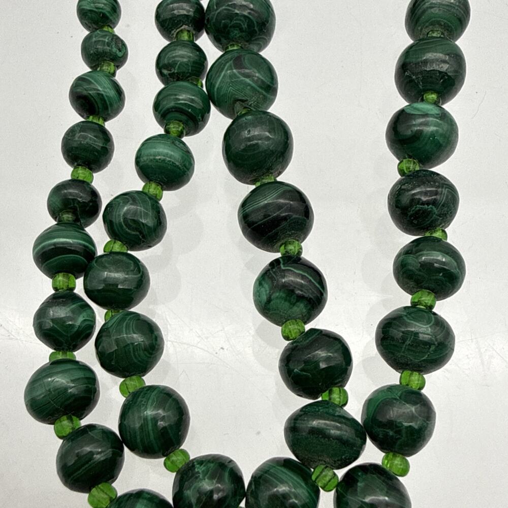Vintage Graduated Malachite Bead Necklace Green Banded Stone 22" Estate 81.36 G - Picture 11 of 13